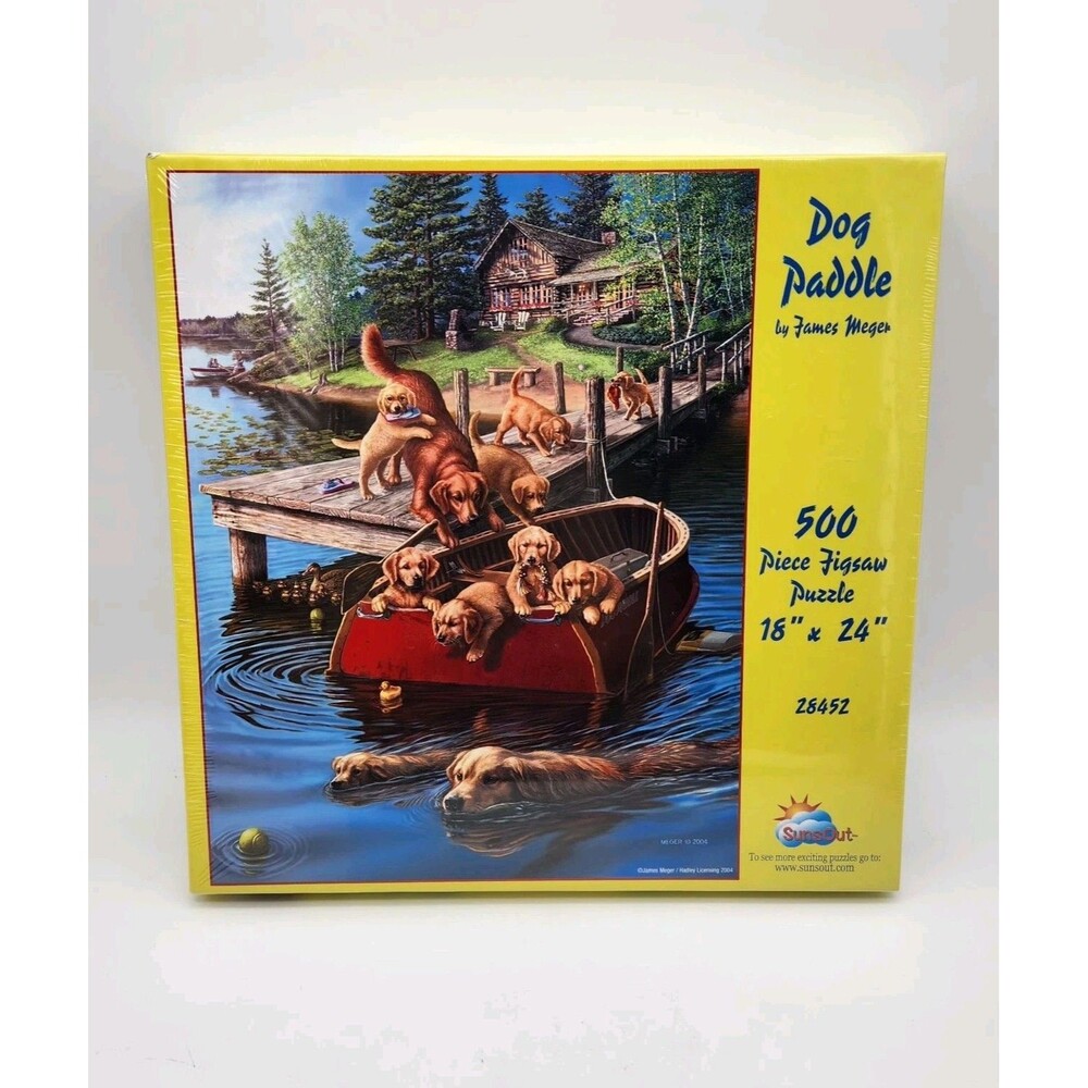 Sunsout Dog Paddle 600 pc Jigsaw Puzzle 28452 18x24  James Meger Vinyage NWT